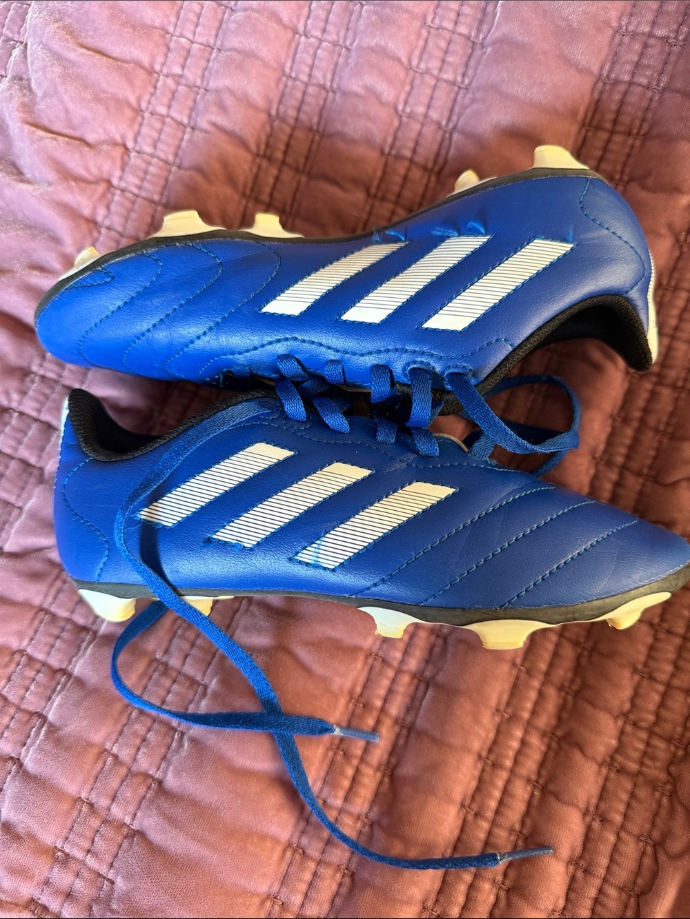 adidas Kids Blue Soccer Cleats with White Stripes